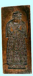 Die älteste erhaltene Lebkuchenform (beiderseitig) aus dem Jahre 1645, auf der Kehrseite die Gestalt einer Dame, Sammlungsfonds des Bezirksheimatmuseums Český Krumlov 