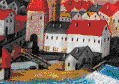 Kájovská čp. 58, ikonografie, Sv. František Xaverský s vedutou Č. Krumlova, výřez, , zdroj:  , autor: anonym, 1681