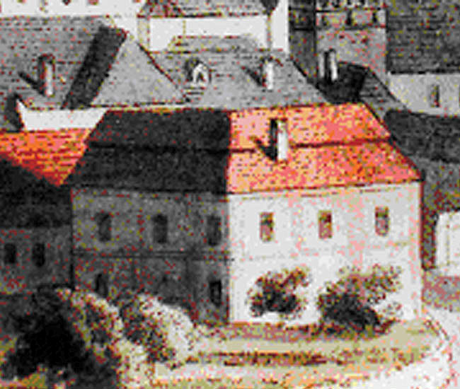 Kájovská čp. 60, ikonografie Č.Krumlov od jihu, výřez, zdroj: NG Praha, autor: K. Postl, 1803