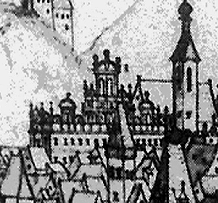 Náměstí Svornosti č.p.1, ikonografie, ČK od jihozápadu, výřez          , zdroj: St0A Třeboň, pob. Č. Krumlov, autor: anonym, 1743.