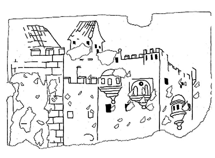 Široká čp. 80, detail částečně dochované goticko-renesanční lineární kresby hradní architektury na jižním průčelí, zdroj: Arteco B.M. s.r.o., autor: P. Lengál, 2002