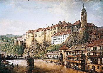 Ferdinand Runk - Pohled na zámek Český Krumlov (1824) 