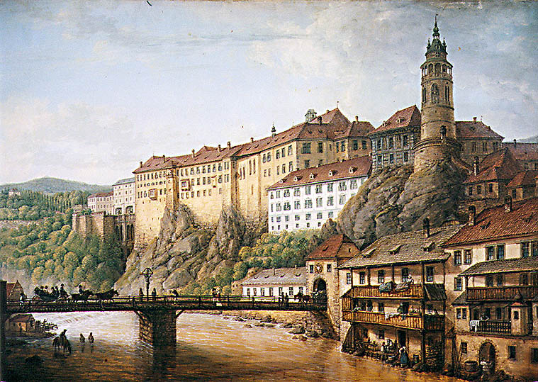Ferdinand Runk - Pohled na zámek Český Krumlov (1824)