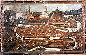 Český Krumlov, pohled na město - obraz sestavený z kousků slámy a dřeva, 60. léta 17. století 