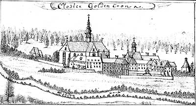 Friedrich Bernard Werner, veduta kláštera Zlatá Koruna, polovina 18. století 