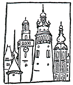 Karel Čapek, eigenhändige Illustration zum Feuilleton über Český Krumlov 