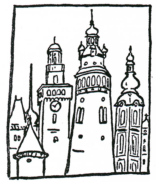 Karel Čapek, eigenhändige Illustration zum Feuilleton über Český Krumlov