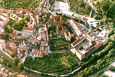 Český Krumlov, pivovarská zahrada, letecký pohled 