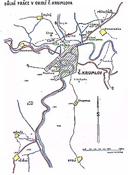 Český Krumlov and surroundings, map of mine works 