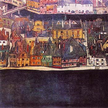 Egon Schiele, Die schwarze Stadt, Aquarell 