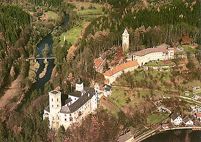 Castle Rožmberk nad Vltavou, aerial view 