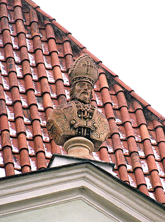 Náměstí Svornosti no. 12, bust of Vyšší Brod Abbot Antonín Neumann (Order name Oswald)
