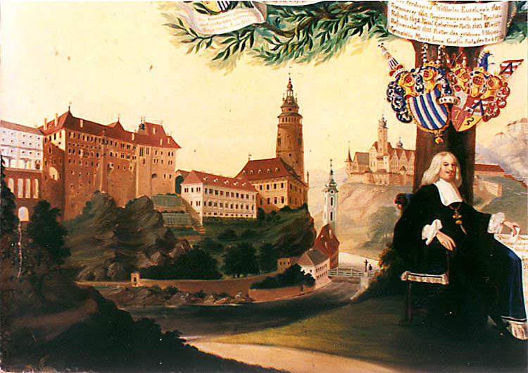 Schwarzenberg family tree, detail with view of Castle Český Krumlov