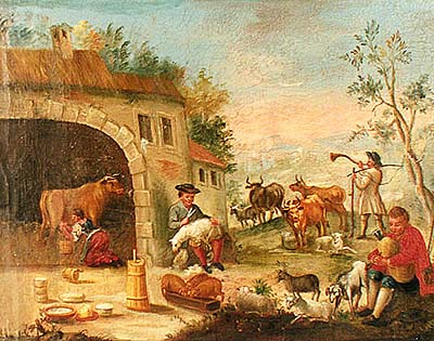 Schule in Zlatá Koruna, Lehrmittel aus dem 18. Jahrhundert, Abbildung der Pflege der Haustiere 