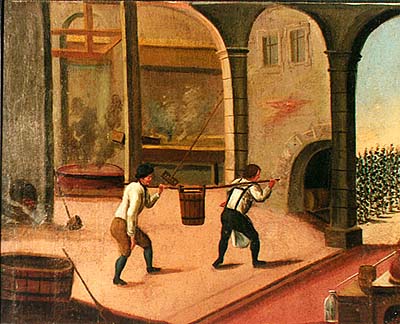 Zlatá Koruna school, classroom aid from 18th century, picture of beer production 
