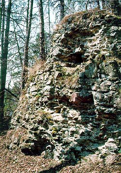 Hrad Velešín, zbytky zdiva, foto: Vladimír Šimeček 