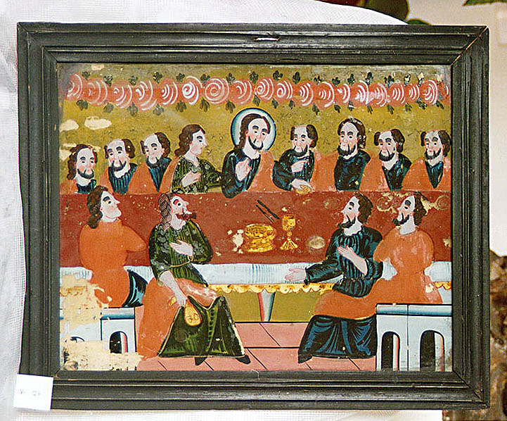 Podmalby na skle, Šumava, 2. polovina 19. století - Poslední večeře Páně, foto: Jos. Prokopec