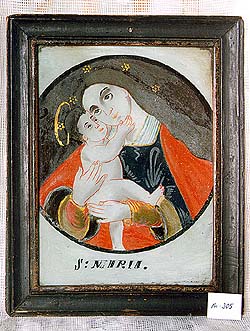 Podmalby na skle, Šumava, 2. polovina 19. století - Panna Marie s Ježíškem, foto: Jos. Prokopec 