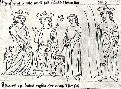 Liber depictus, Český Krumlov early 14th century, Solomon, King David, and Bethsabe 