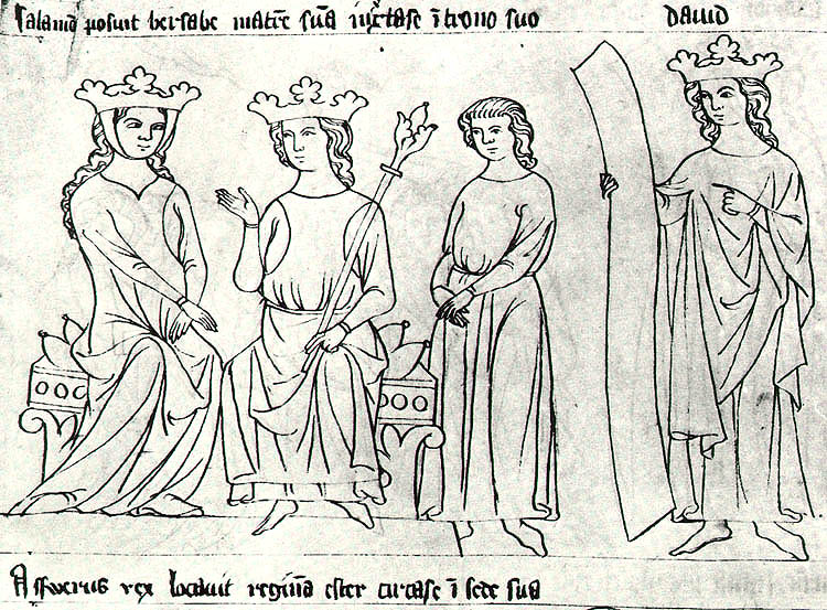 Liber depictus, Český Krumlov early 14th century, Solomon, King David, and Bethsabe