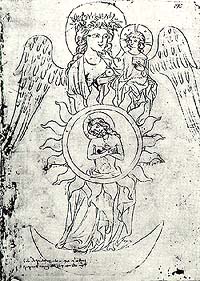 Liber depictus, Český Krumlov, 1. Hälfte des 14. Jahrhunderts, eine Apokalyptische Frau 
