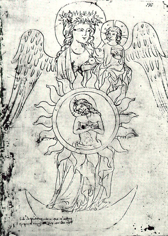 Liber depictus, Český Krumlov, 1. Hälfte des 14. Jahrhunderts, eine Apokalyptische Frau
