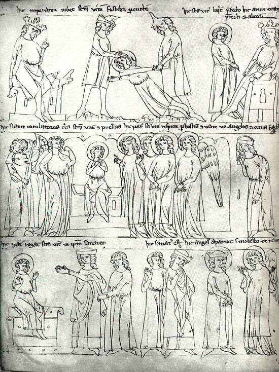 Liber depictus, Český Krumlov early 14th century, St. Vitus and jugglers