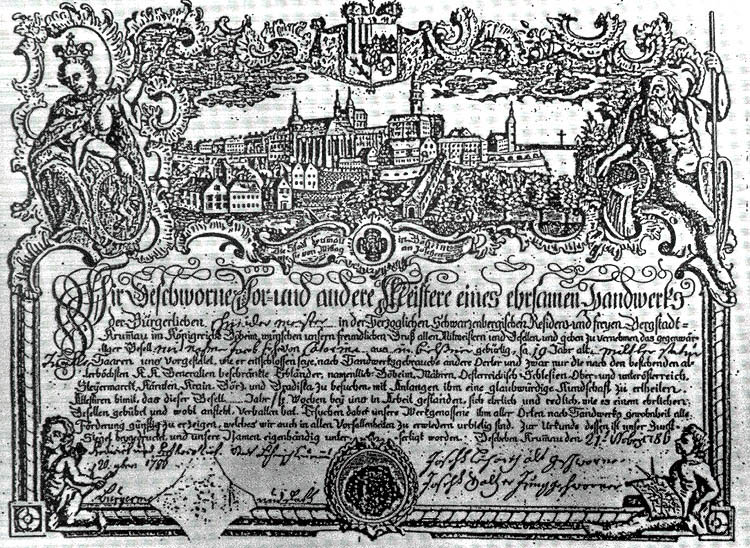 Cechovní privilegium z roku 1786