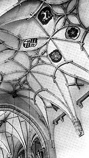 Rožmberk nad Vltavou, kostel, kroužená klenba presbytáře,1510 