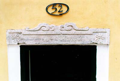 Latrán no. 52, Klášterní Street, detail of lintel of entrance portal 