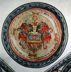 Široká Nr. 74, Gewölbe der Eintrittshalle, Rosenberger Wappen, Detail, foto:  Josef Prokopec 