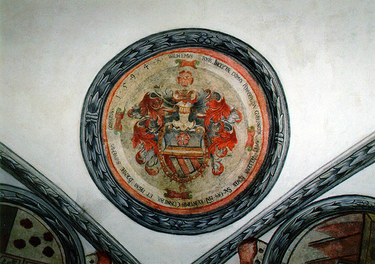 Široká Nr. 74, Gewölbe der Eintrittshalle, Rosenberger Wappen, Detail, foto:  Josef Prokopec