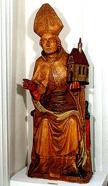 Český Krumlov - sv. Wolfgang, počátek 16. století, plastika v nadživotní velikosti, sbírkový fond Okresního vlastivědného muzea v Českém Krumlově 