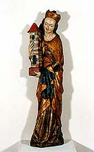St. Barbara, St. Thomas near Frymburk, about 1380, wooden poly-chromic sculpture, state after restoration, complex restoration by done Stojan Genčev, Company Kotangens s.r.o., Prague, 1997-1998 