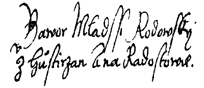 Podpis Bavora Rodovského z Hustiřan 