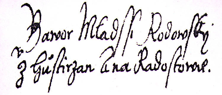 Podpis Bavora Rodovského z Hustiřan