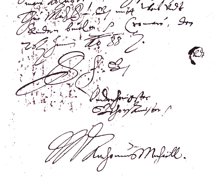 Eigenhändige Unterschrift des Michael Antonín von Ebbersbach