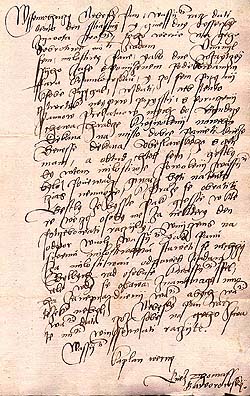 Handwriting of Priest Tomáš Bavorovský from Bavorov 
