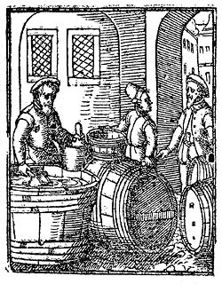 Obchodníci s vínem, dobová ilustrace z roku 1546 