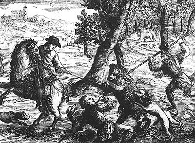 Bearhunting with spears, graphic from 1699 