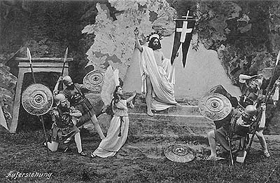 Hořice na Šumavě, pašijové hry roku 1912, scéna zmrtvýchvstání, historické foto , foto: J. Seidel 