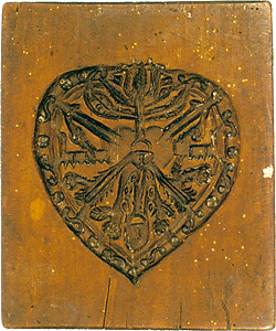 Baker's form shaped like a heart, collection of Regional Museum of National History in Český Krumlov 