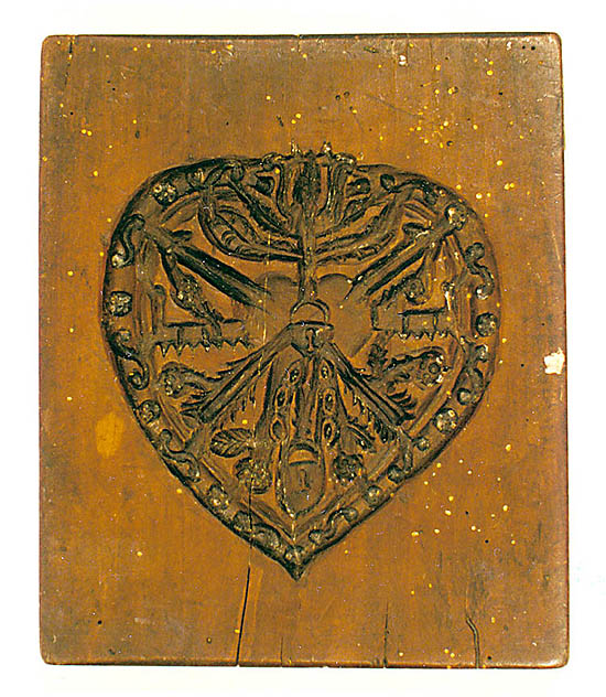 Baker's form shaped like a heart, collection of Regional Museum of National History in Český Krumlov