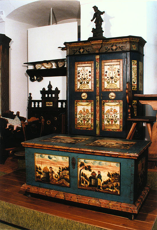Folkpainted furniture, collection of Regional Museum of National History in Český Krumlov
