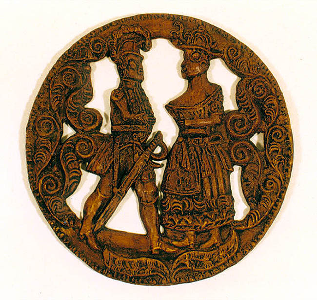 Abdruck der Lebkuchenform in der Gestalt eines adeligen Paares, Sammlungsfonds des Bezirksheimatmuseums in Český Krumlov