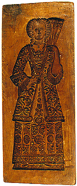 Perníkářská forma ve tvaru šlechtičny s vějířem, sbírkový fond Okresního vlastivědného muzea v Českém Krumlově 
