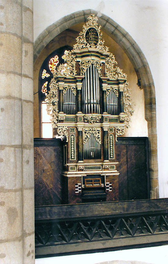 Kostel sv. Víta v Českém Krumlově, varhany na kůru literátského bratrstva z roku 1716, celek