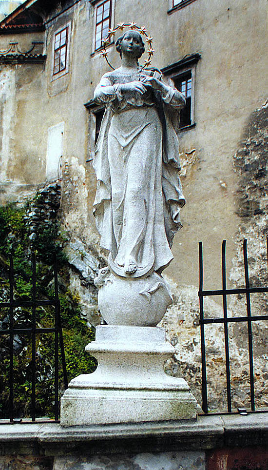 Statue of the Virgin Mary at the Bear Moat at the Český Krumlov Castle, replica of original from the end of the 18th century
