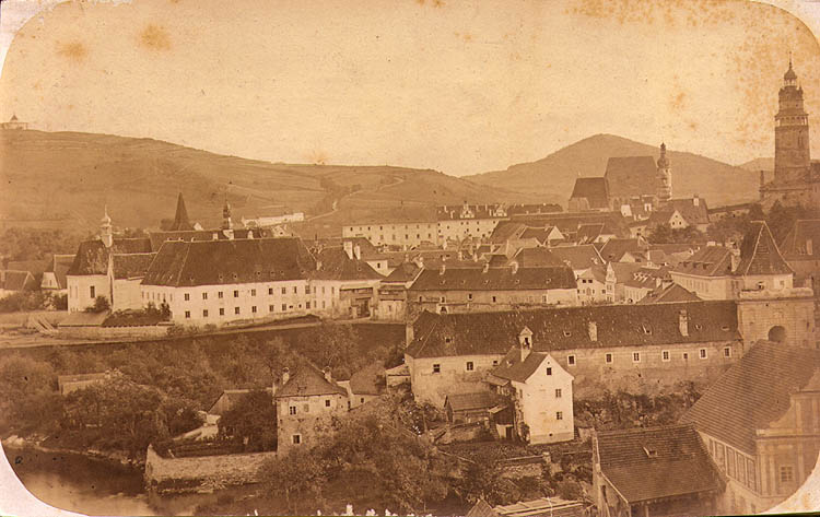 View onto Český Krumlov from Vyšehrad, historical photo