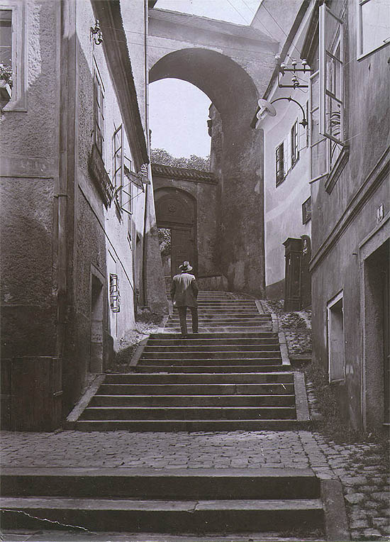 Castle steps in Český Krumlov, historical photo